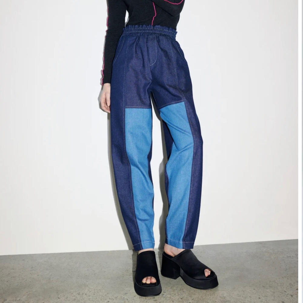 Eve Gravel denim colour-block pants EUC